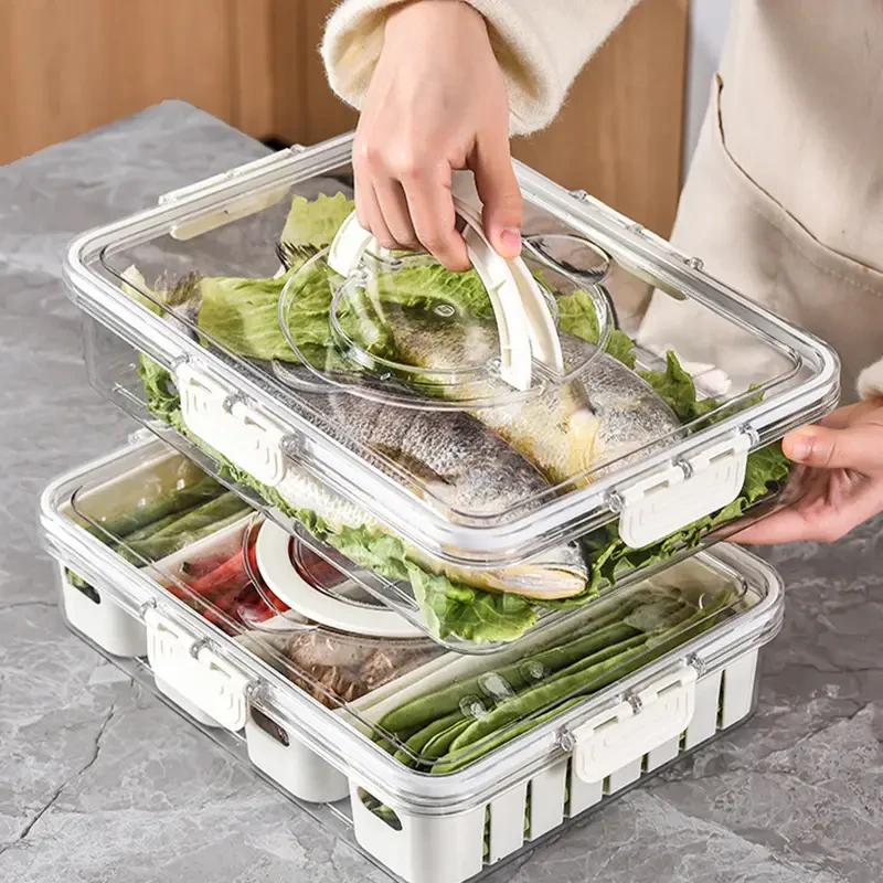 HOTU 4-Section Refrigerator Storage Container  Fresh-Keeping, Multifunctional & Durable
