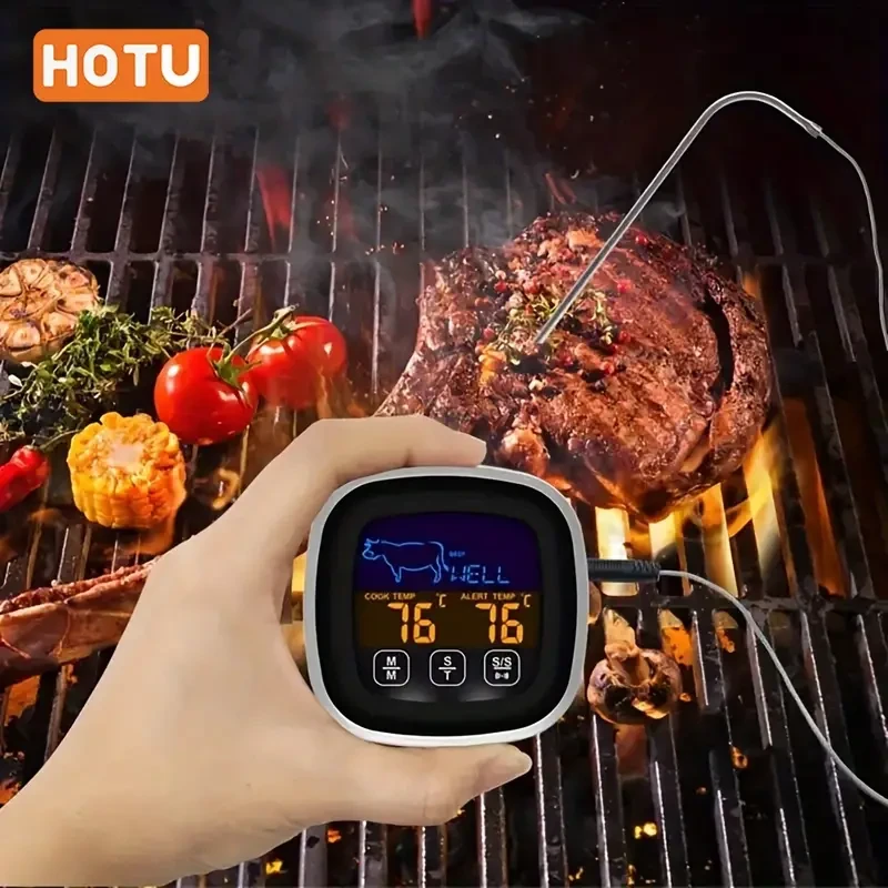 HOTU Digital Meat Thermometer  Precision Cooking with Touch Screen & Timer