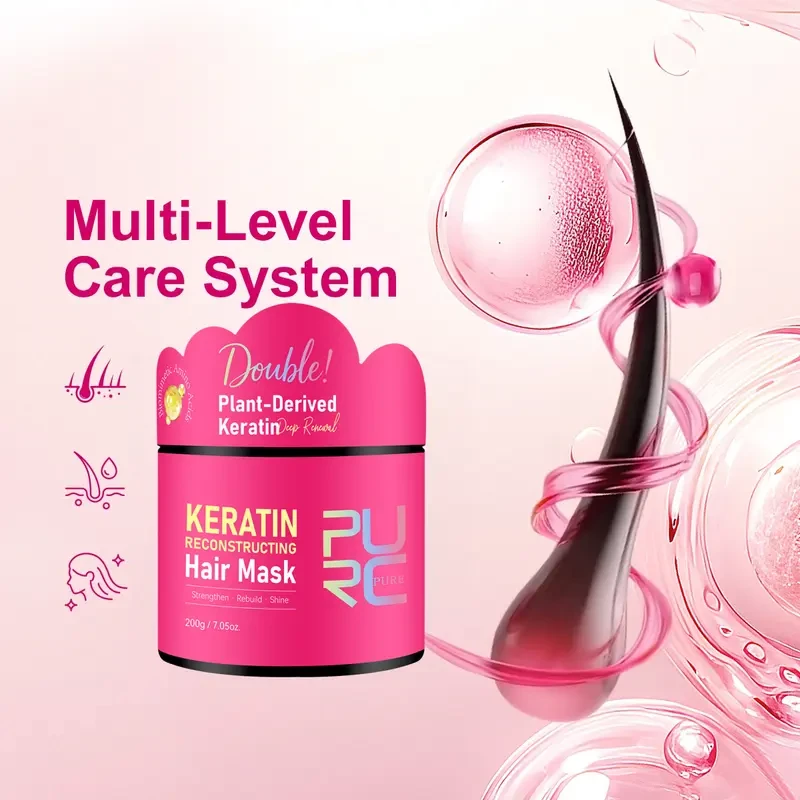 PURC Keratin Reconstructing Hair Mask  No-Rinse Treatment for Strength, Shine & Damage Repair