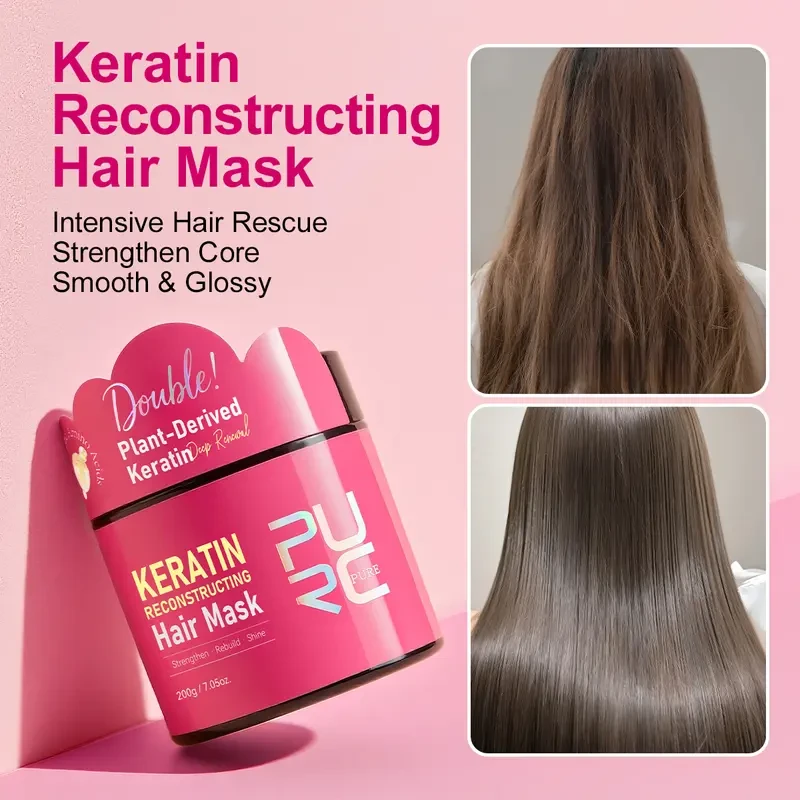 PURC Keratin Reconstructing Hair Mask  No-Rinse Treatment for Strength, Shine & Damage Repair