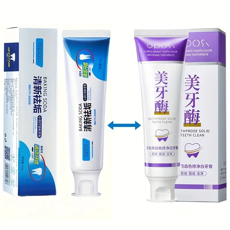 OPOSI Baking Soda & Peppermint Toothpaste  Probiotic 2-Pack Deep Cleaning & Whitening Formula