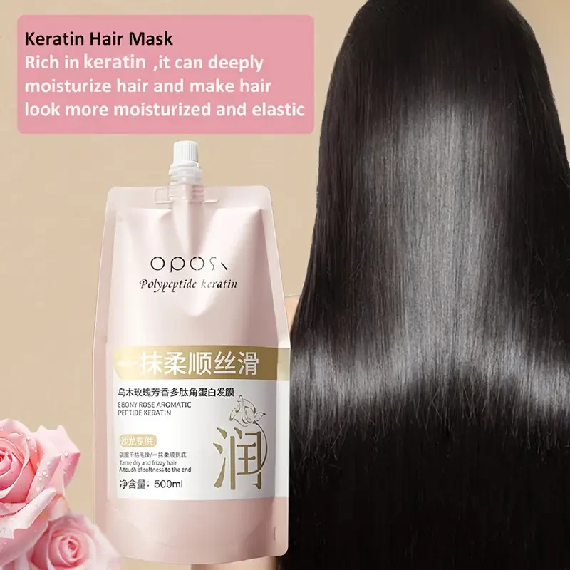 OPOSI Ebony Rose Aromatic Peptide Keratin Hair Mask Professional Softening, Smoothing & Hydrating Treatment (500ml)