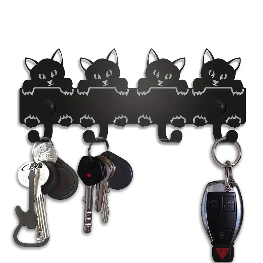 Cat Metal Keychain - Cute Wall Mounted Key Holder, Entryway Organizer Hooks