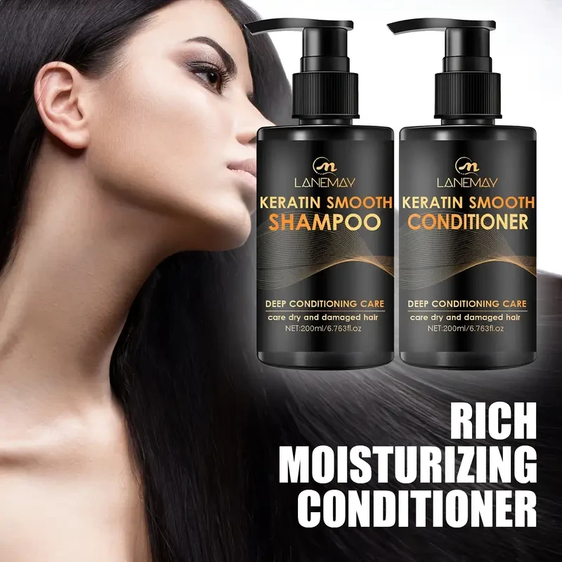 LANEMAY Keratin Smooth Shampoo & Conditioner Set  Moisturising, Strengthening & Anti-Breakage Formula (2pcs)