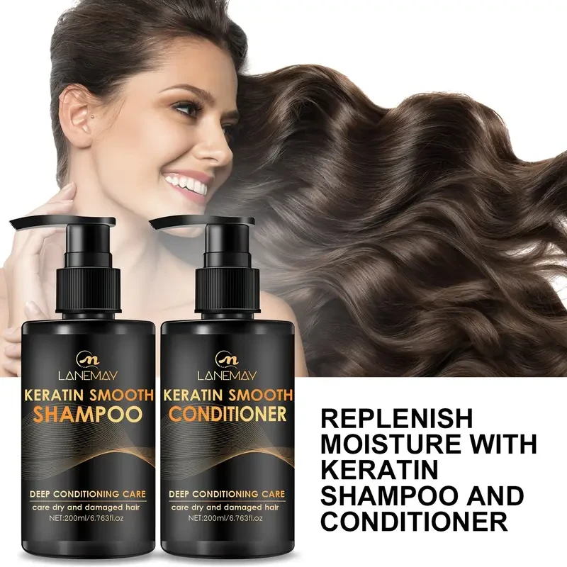 LANEMAY Keratin Smooth Shampoo & Conditioner Set  Moisturising, Strengthening & Anti-Breakage Formula (2pcs)