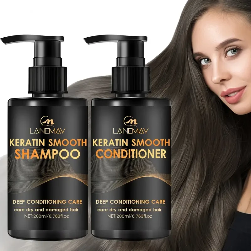 LANEMAY Keratin Smooth Shampoo & Conditioner Set  Moisturising, Strengthening & Anti-Breakage Formula (2pcs)
