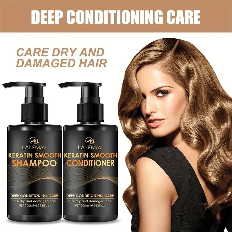 LANEMAY Keratin Smooth Shampoo & Conditioner Set  Moisturising, Strengthening & Anti-Breakage Formula (2pcs)