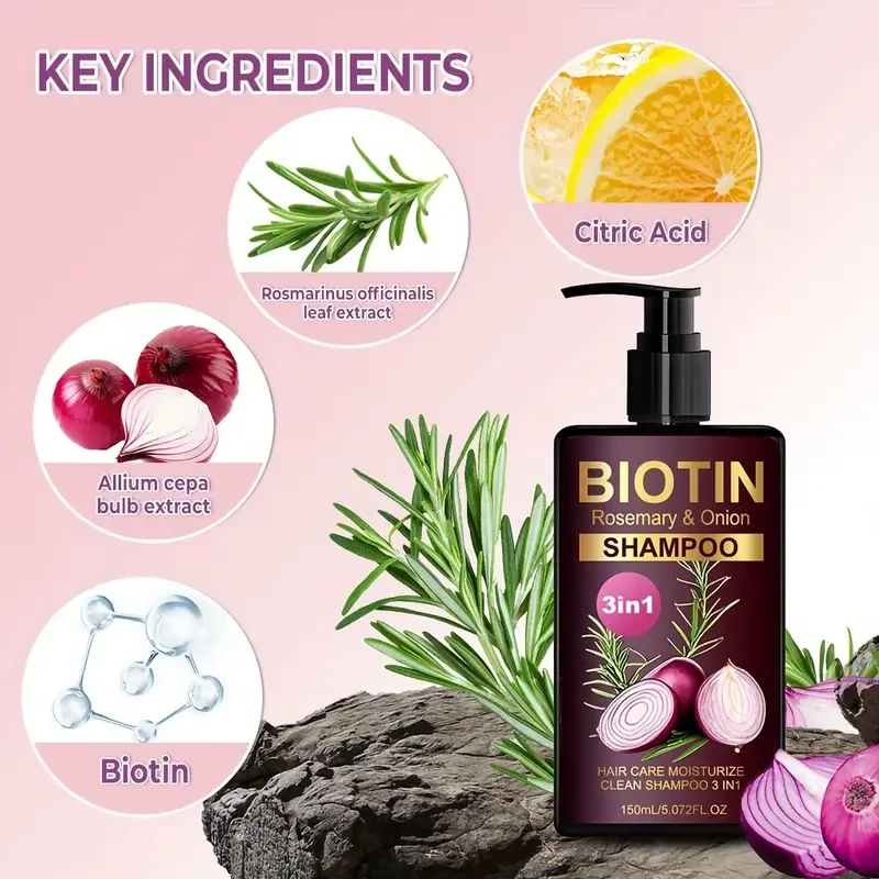 LANEMAY Biotin, Rosemary & Onion 3-in-1 Shampoo  Deep Clean, Moisturise & Strengthen