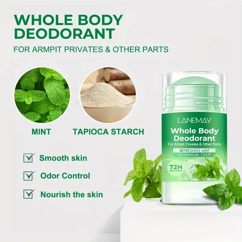 LANEMAY Whole Body Deodorant  72H Freshness with Mint Scent & Gentle Skin Care