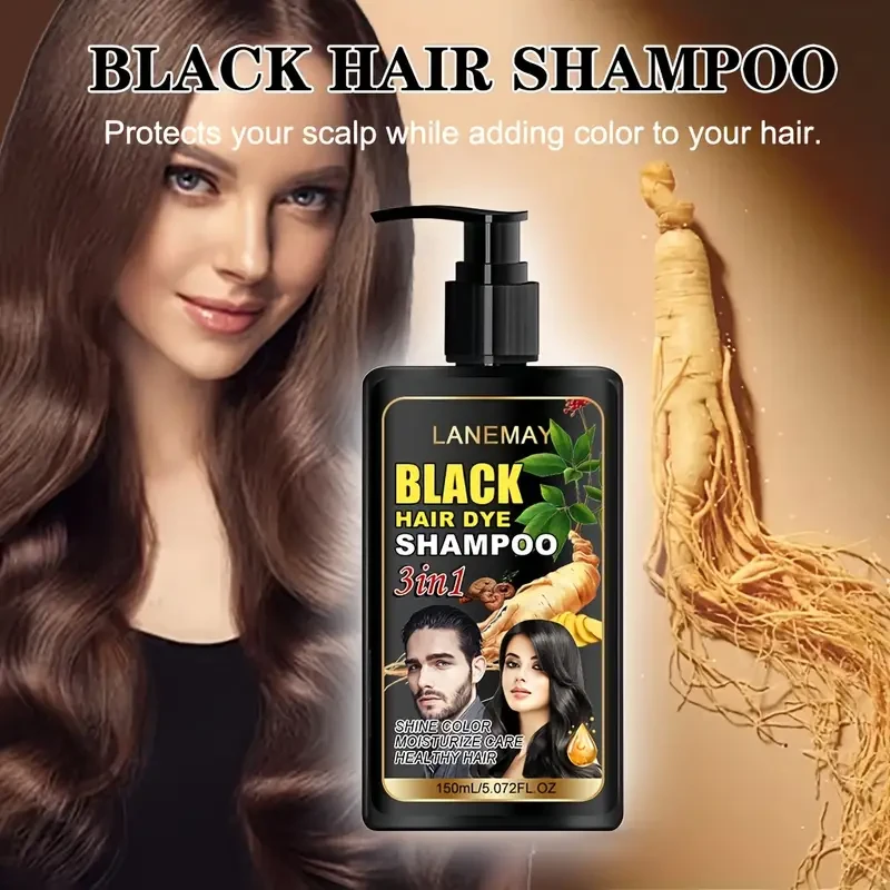 LANEMAY 3-in-1 Black Hair Dye Shampoo  Moisturising, Cleansing & Natural-Looking Black Colour