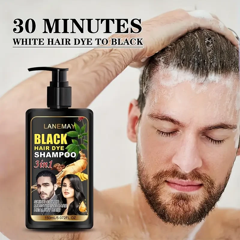 LANEMAY 3-in-1 Black Hair Dye Shampoo  Moisturising, Cleansing & Natural-Looking Black Colour