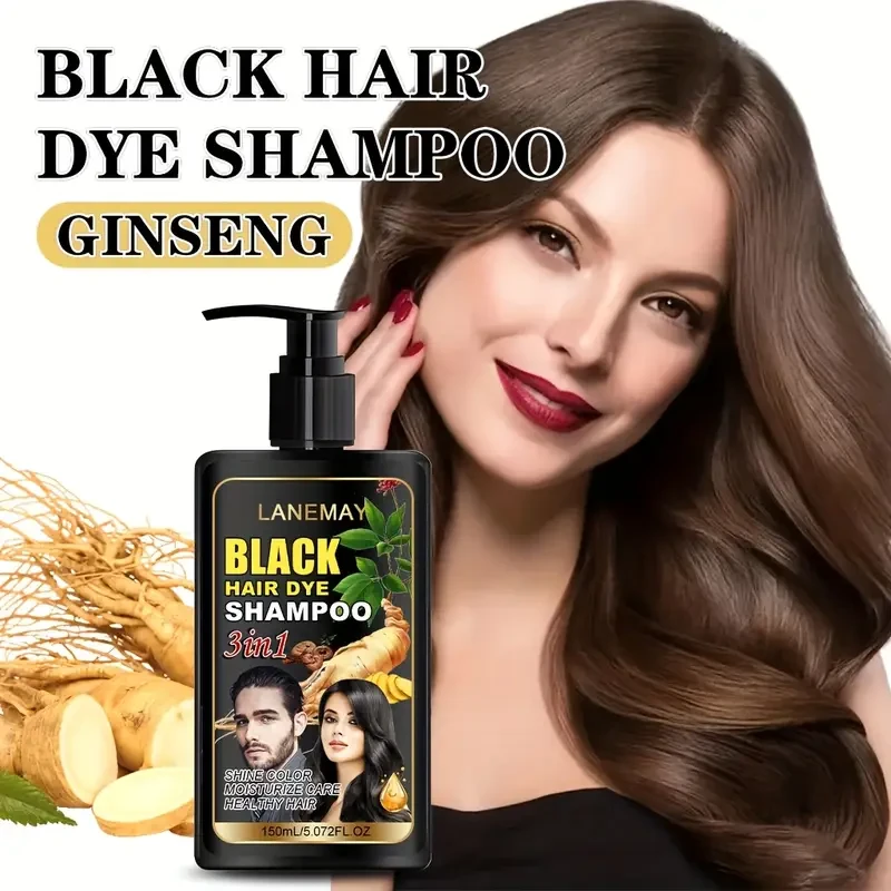 LANEMAY 3-in-1 Black Hair Dye Shampoo  Moisturising, Cleansing & Natural-Looking Black Colour