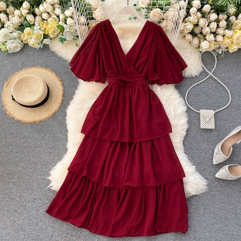 Flare Neck Cake Dress Sexy Backless