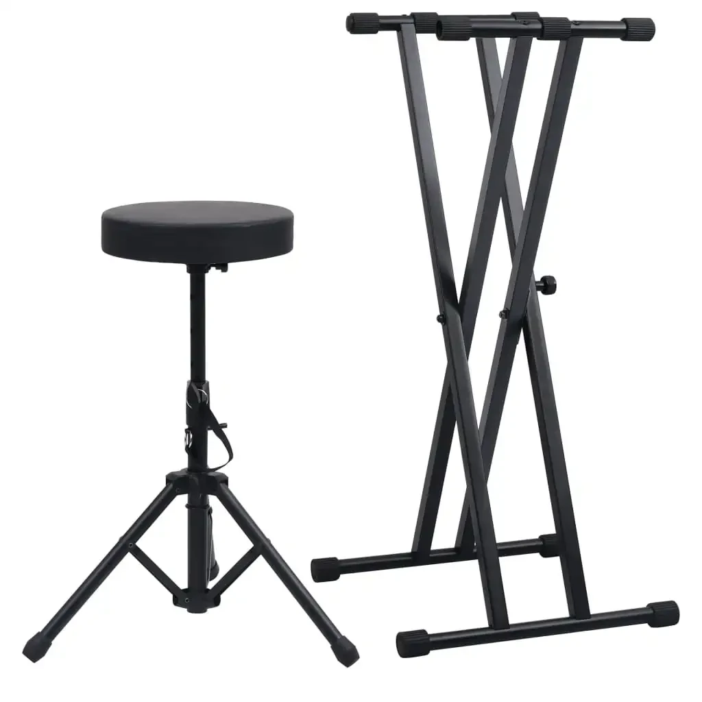 Double-Strut Keyboard Stand and Stool Set Black