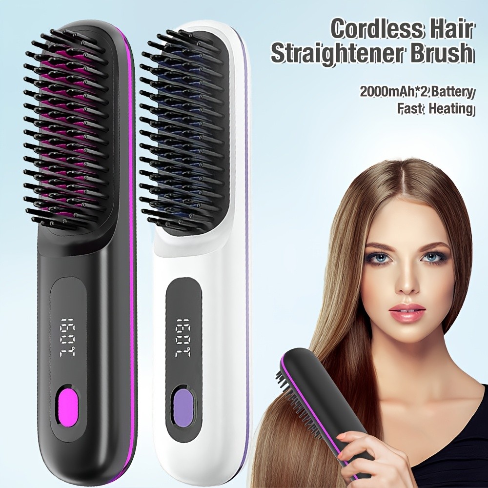 GENAI Cordless Hair Straightener Brush  Rapid Heating & Anti-Scald USB Rechargeable Hot Comb