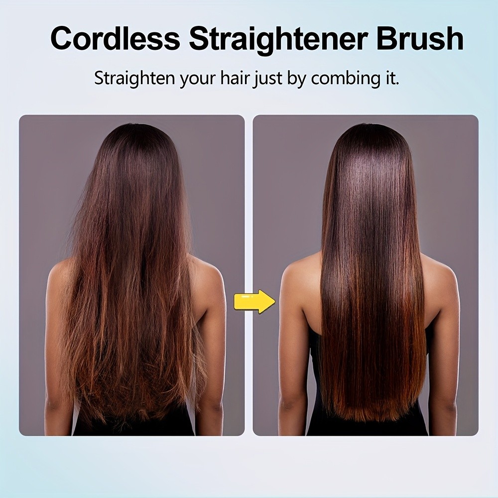 GENAI Cordless Hair Straightener Brush  Rapid Heating & Anti-Scald USB Rechargeable Hot Comb