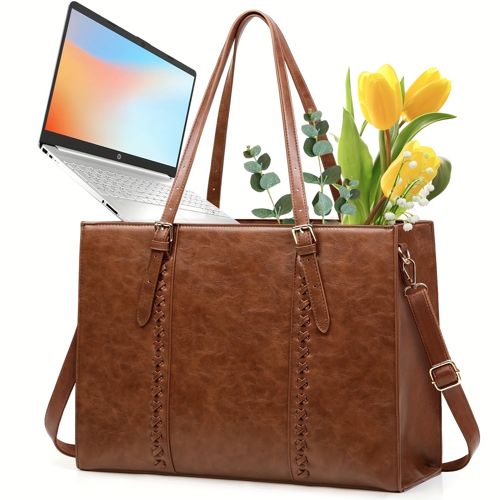 RAINSMORE Luxurious 39.62cm Womens Laptop Tote  Vintage Elegance Meets Modern Professional Functionality