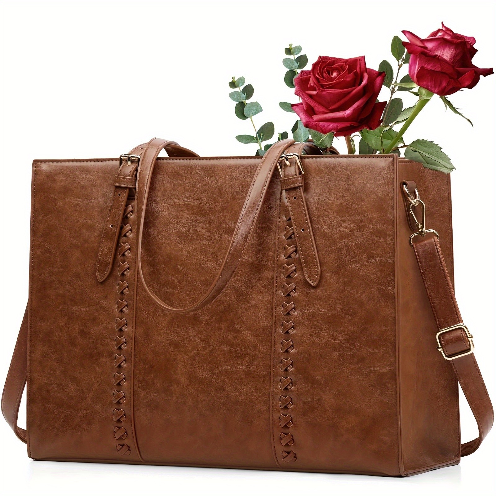 RAINSMORE Luxurious 39.62cm Womens Laptop Tote  Vintage Elegance Meets Modern Professional Functionality