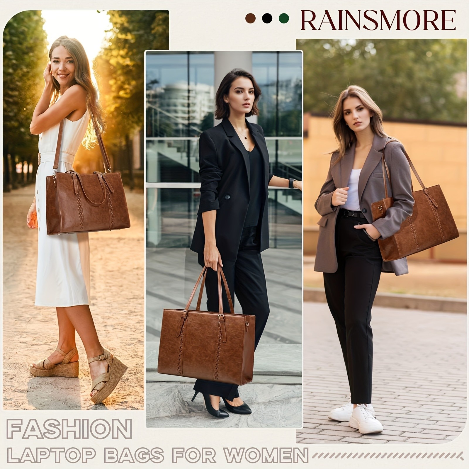 RAINSMORE Luxurious 39.62cm Womens Laptop Tote  Vintage Elegance Meets Modern Professional Functionality