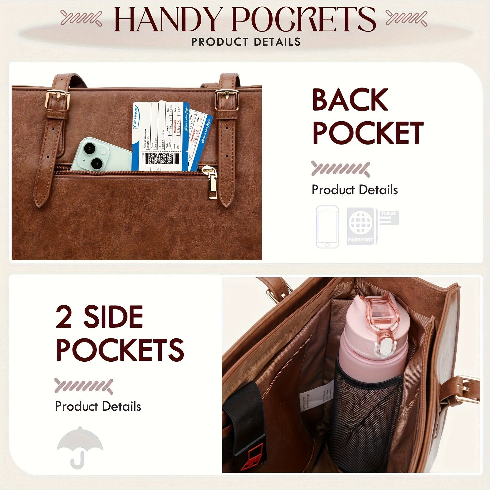 RAINSMORE Luxurious 39.62cm Womens Laptop Tote  Vintage Elegance Meets Modern Professional Functionality