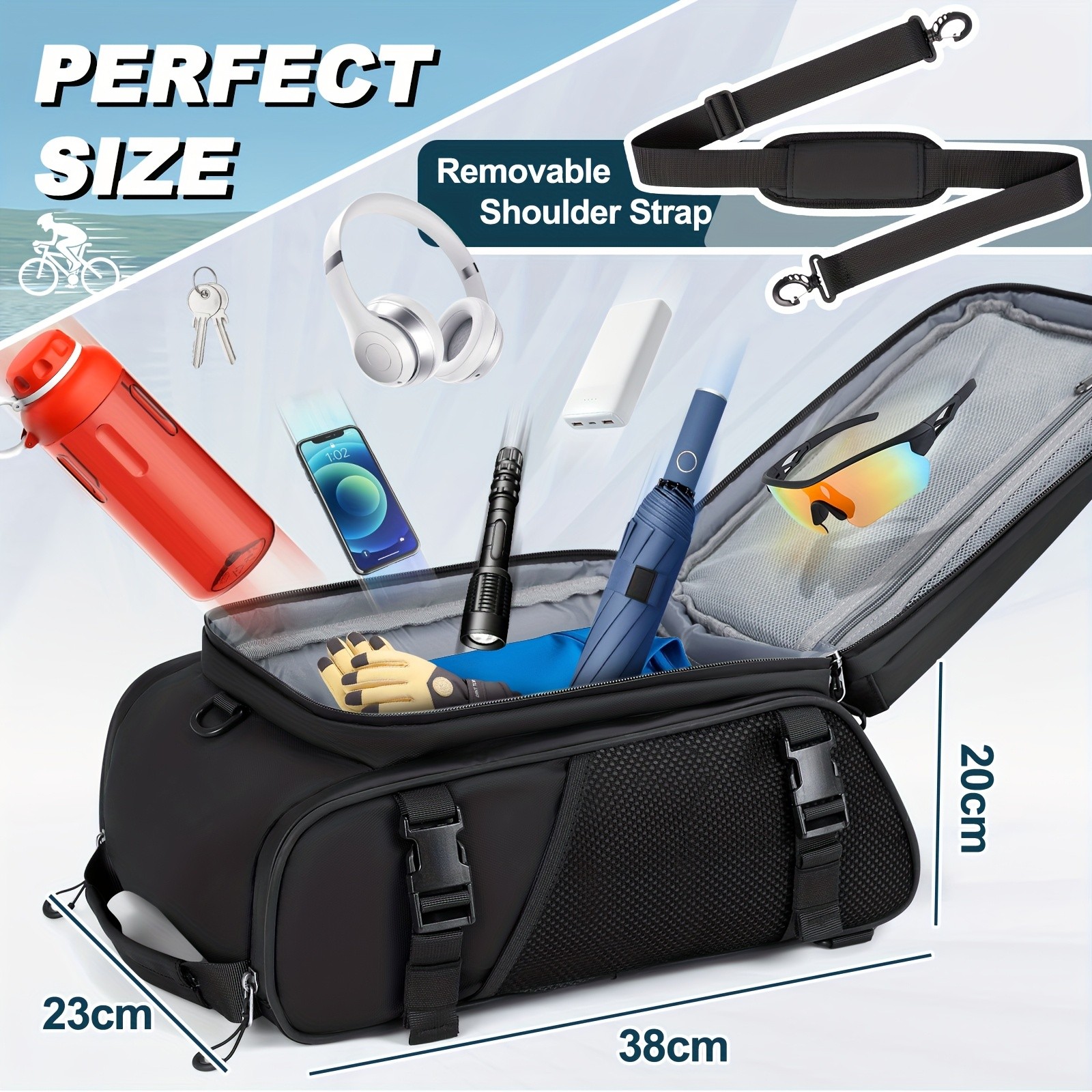 RAINSMORE 4-in-1 Expandable Bike Bag  Ultimate 15L Storage for Cycling, Commuting & Outdoor Adventures