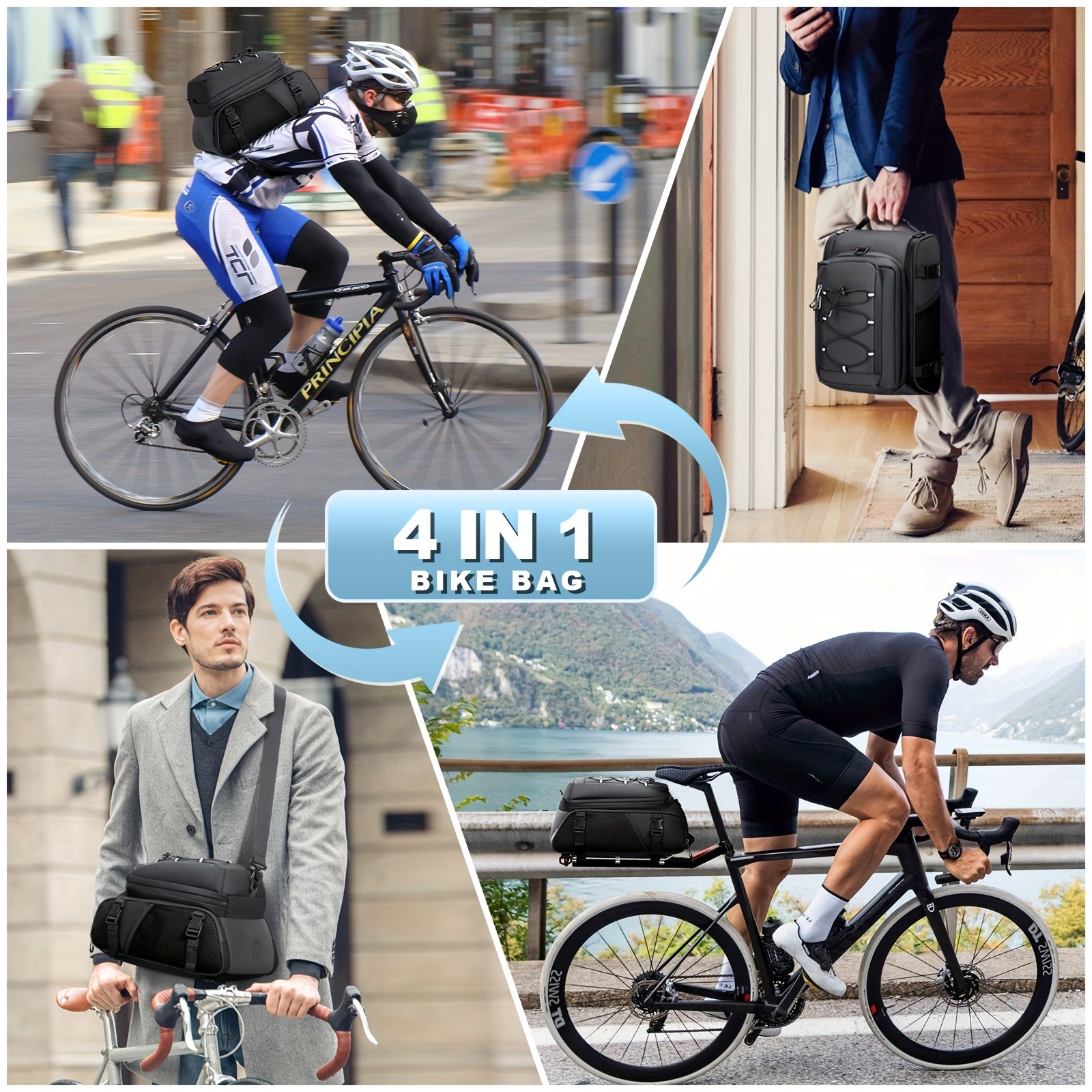 RAINSMORE 4-in-1 Expandable Bike Bag  Ultimate 15L Storage for Cycling, Commuting & Outdoor Adventures