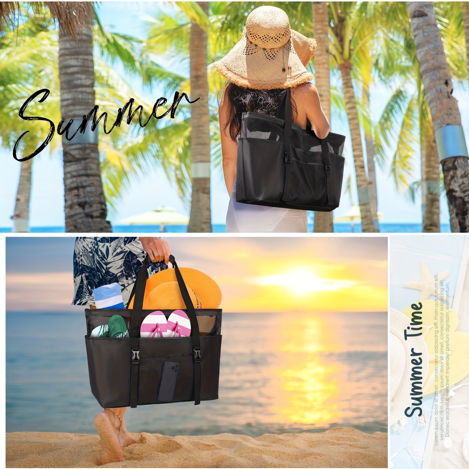 RAINSMORE Large Capacity Beach Tote Spacious, Durable & Perfect for Family Beach Adventures