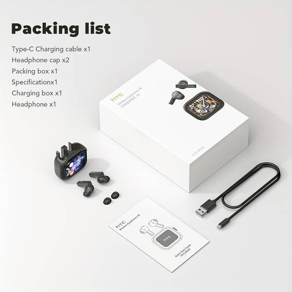 HTC NE40 TWS Wireless Earbuds  Smart Translation, Noise-Cancelling Calls & 48 Hours of Power