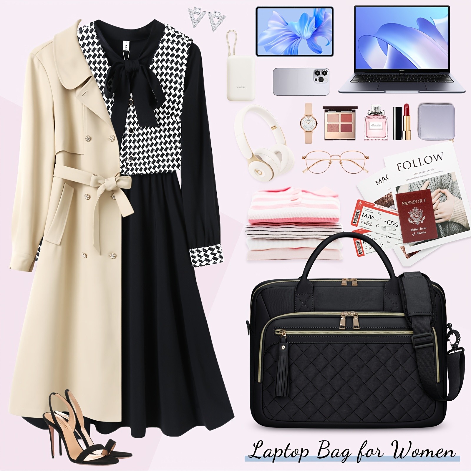 RAINSMORE Womens 43.94 cm Laptop Briefcase  Durable, Quilted & Professional for Work, Business & Travel