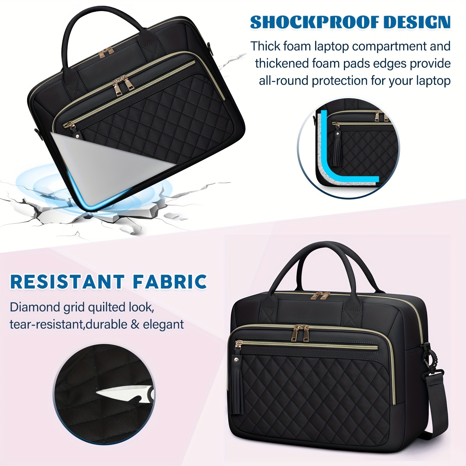 RAINSMORE Womens 43.94 cm Laptop Briefcase  Durable, Quilted & Professional for Work, Business & Travel