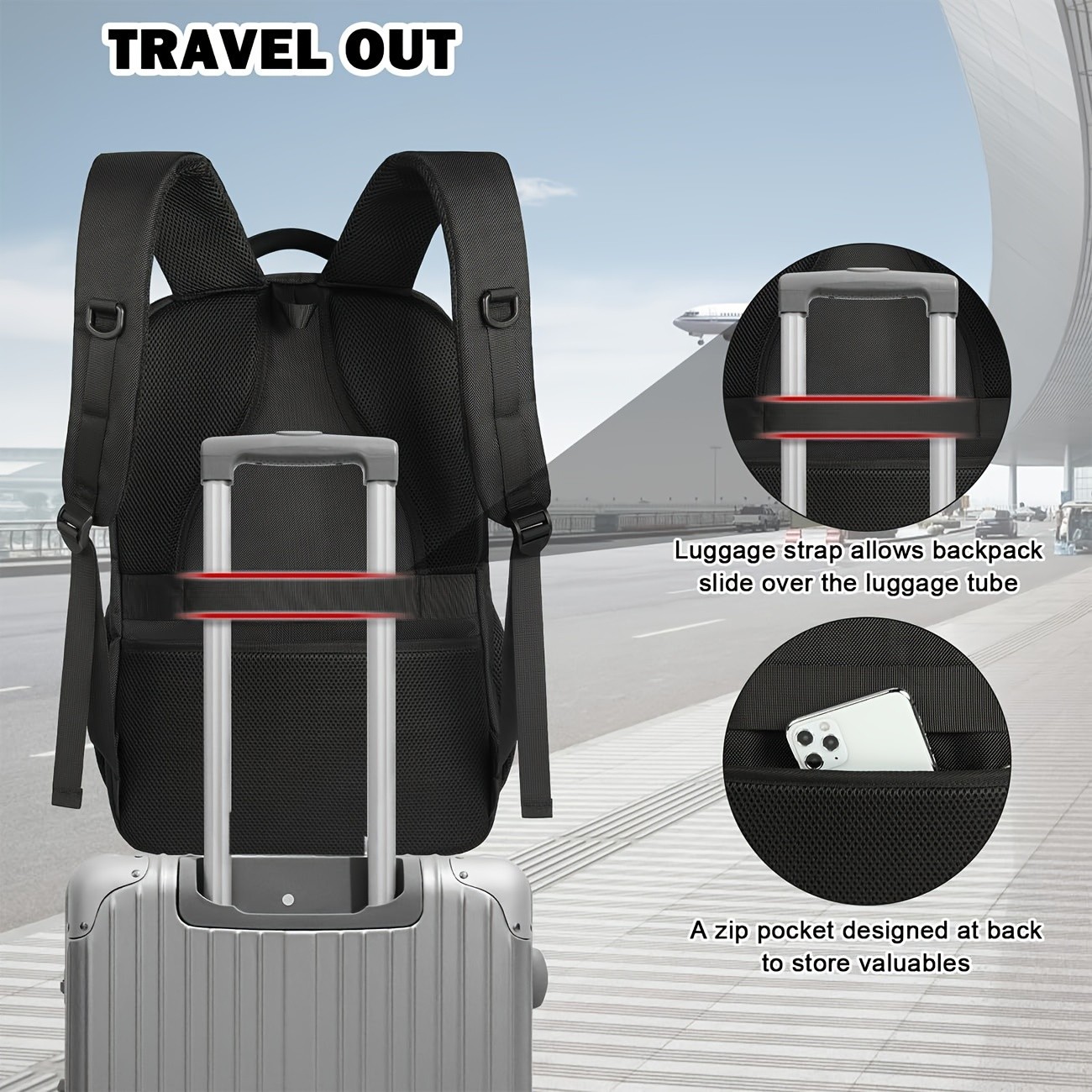 RAINSMORE 43.94 cm Laptop Backpack  USB Charging, Lunch Compartment & Heavy-Duty Design for Work & Travel