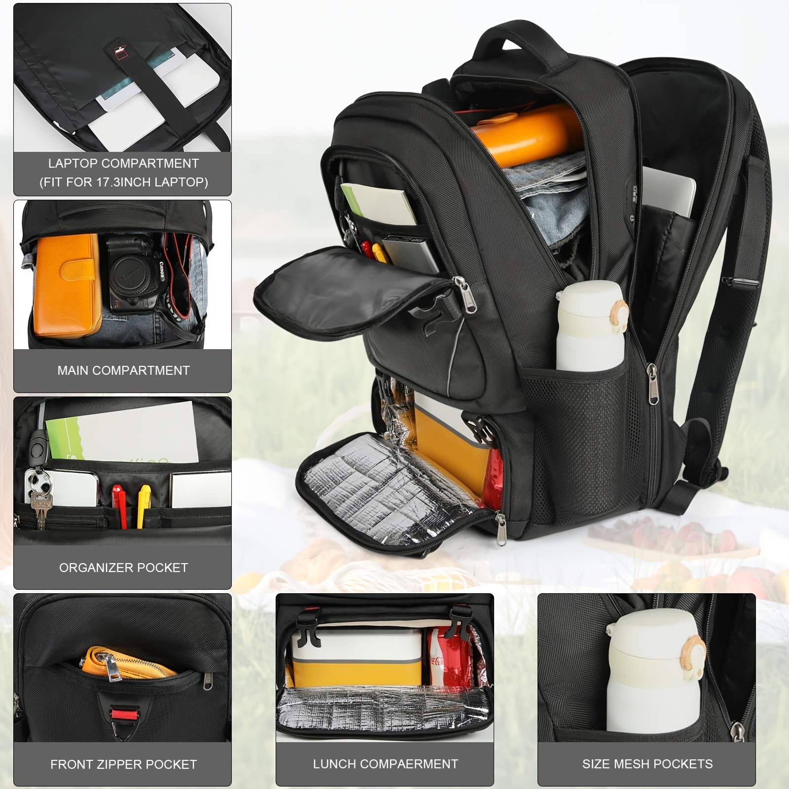 RAINSMORE 43.94 cm Laptop Backpack  USB Charging, Lunch Compartment & Heavy-Duty Design for Work & Travel
