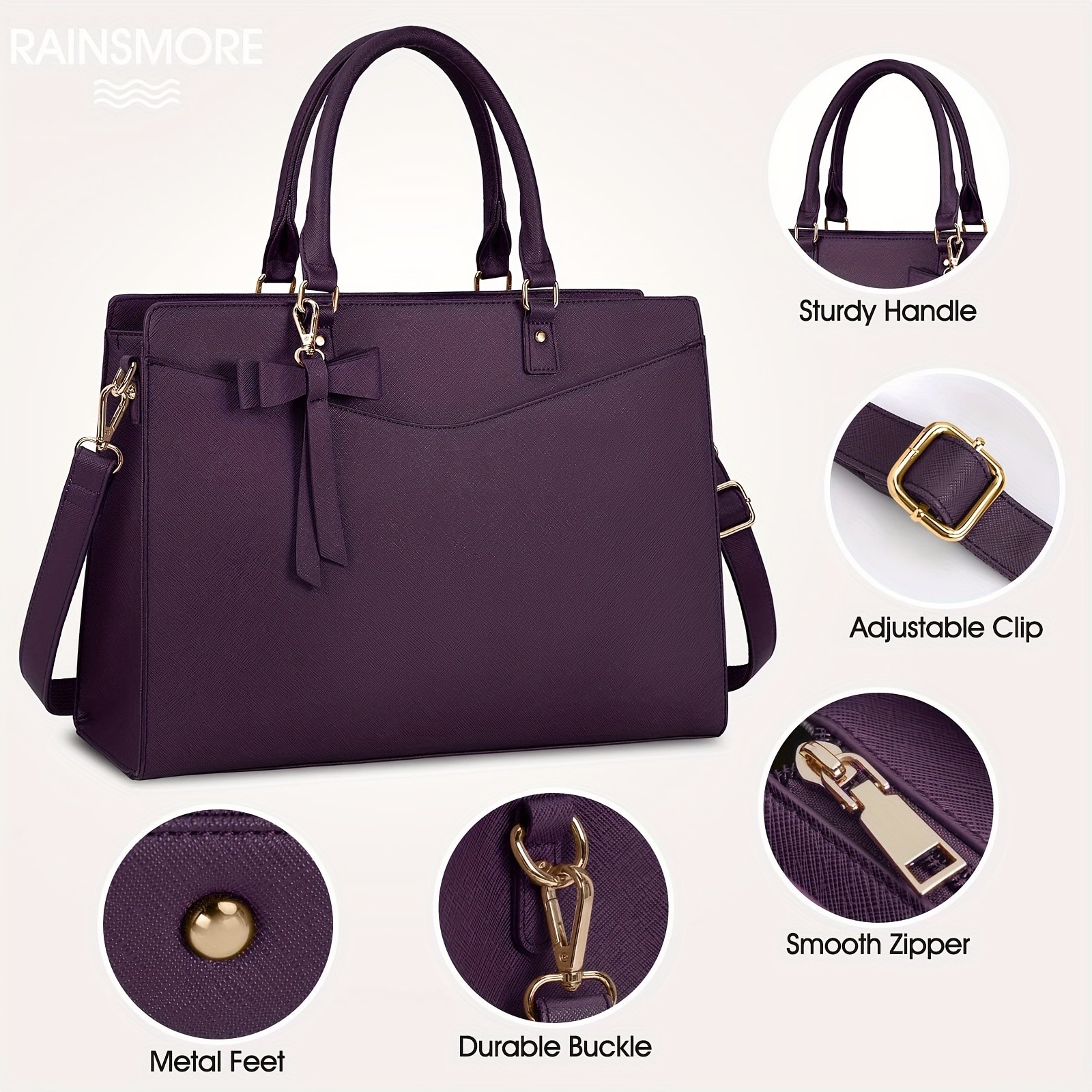 RAINSMORE Womens 39.62 cm Laptop Bag  Elegant Deep Purple Tote for Work, Travel & School
