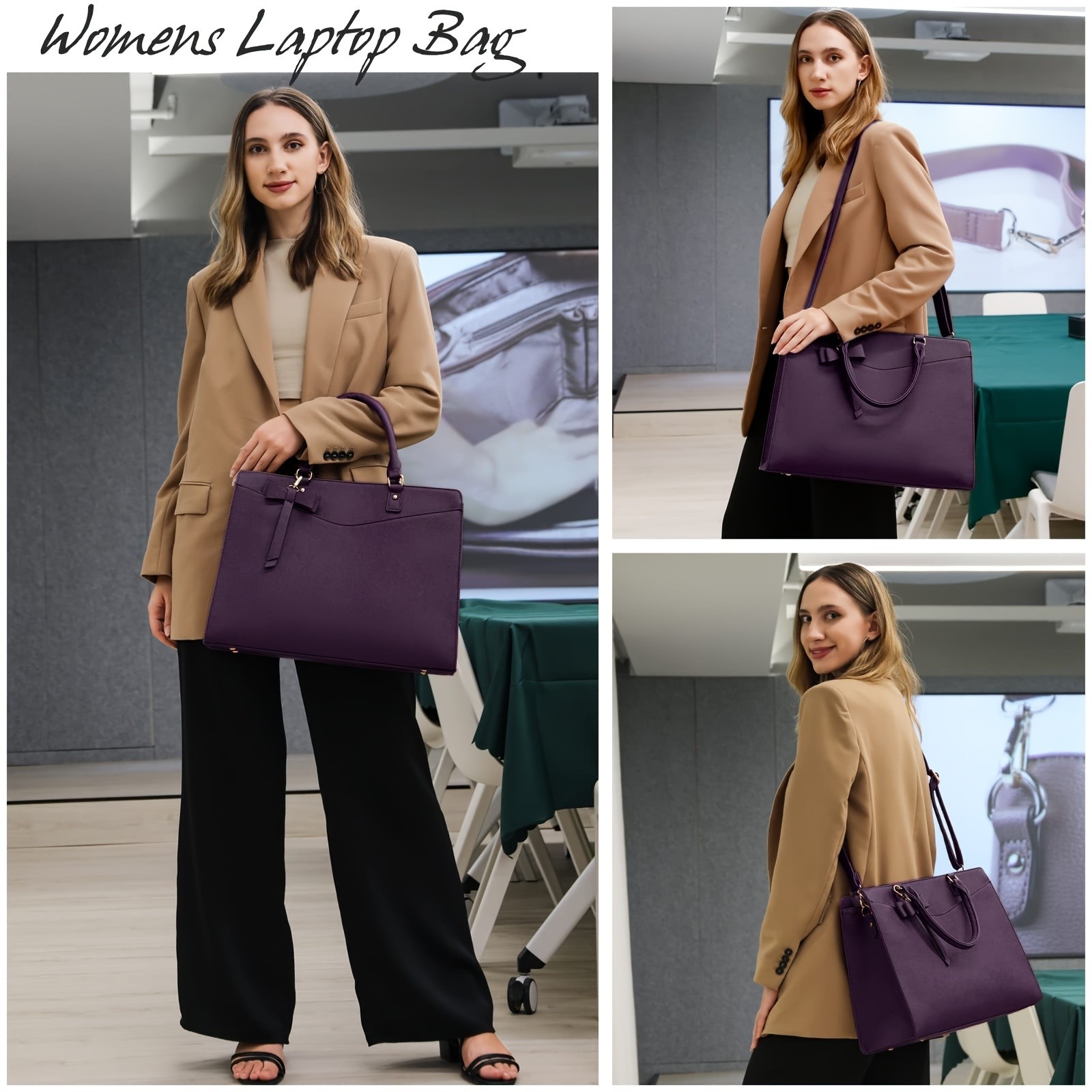RAINSMORE Womens 39.62 cm Laptop Bag  Elegant Deep Purple Tote for Work, Travel & School