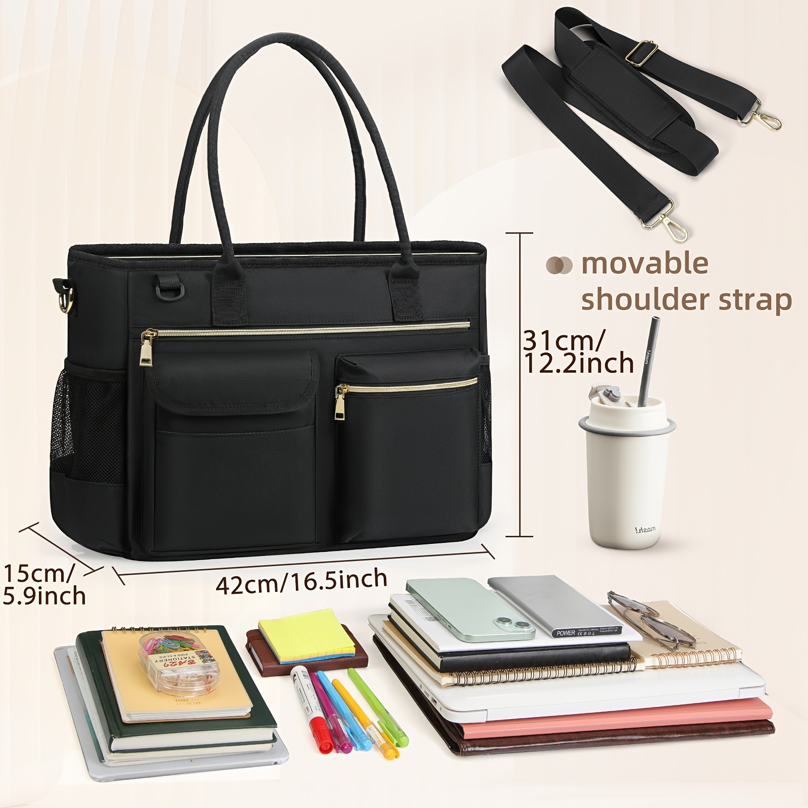 RAINSMORE Womens 39.62 cm Laptop Bag  Professional Large Work Tote for Teachers, Nurses & Office Life