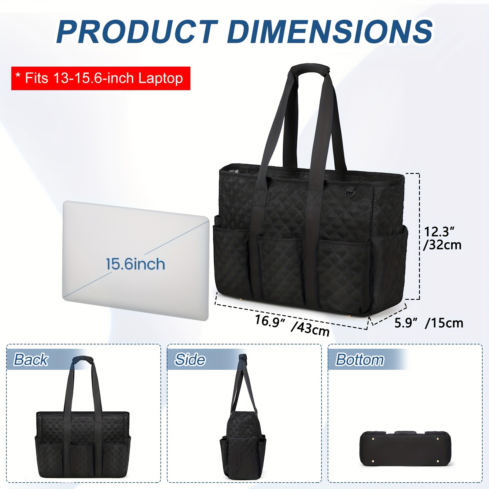 RAINSMORE Womens Large Laptop Tote Bag  15.6" Compartment, Heavy-Duty Organisation for Work, School & Travel