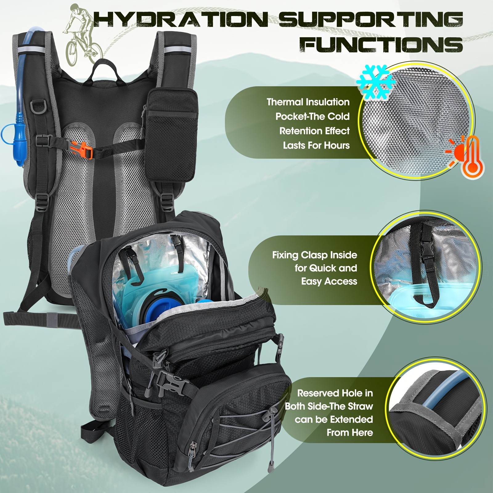 RAINSMORE 2L Water Bottle Backpack Lightweight Hydration Pack with 2L Water Tank for Outdoor Sports