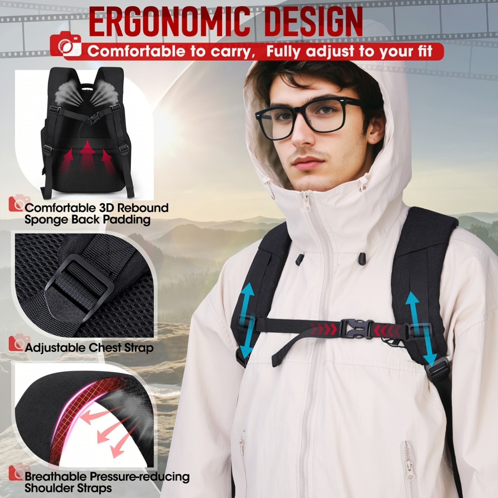 RAINSMORE Camera & Laptop Backpack  Anti-Theft 15.6" Photography Bag with Tripod Holder