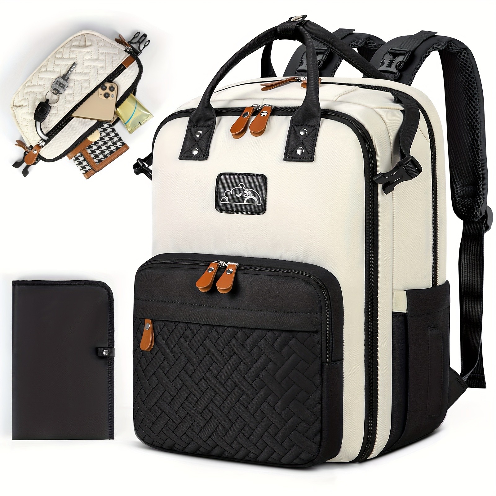 RAINSMORE Detachable Crossbody & Diaper Backpack  Playful Cartoon Bear Design for Modern Kiwi Parents