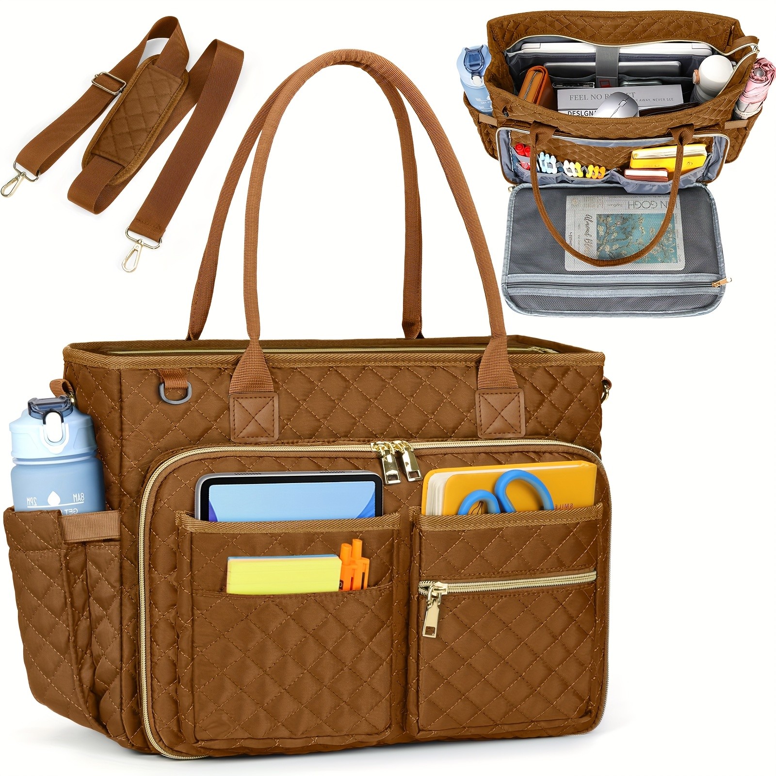 NUBILY Womens 15.6-Inch Teachers Laptop Bag Professional Work Tote with Insulated Pocket & Crossbody Strap