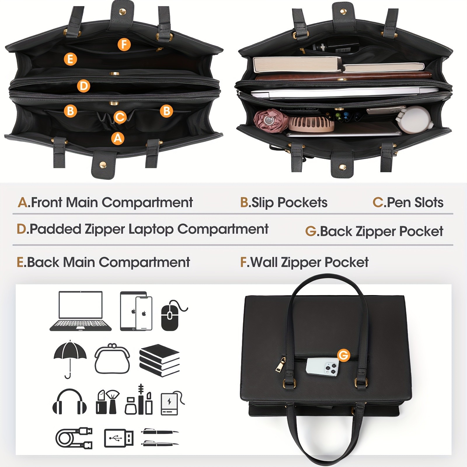 NUBILY Womens 39.62 cm Laptop Tote Bag  Elegant PU Leather Work Bag for Modern Professionals