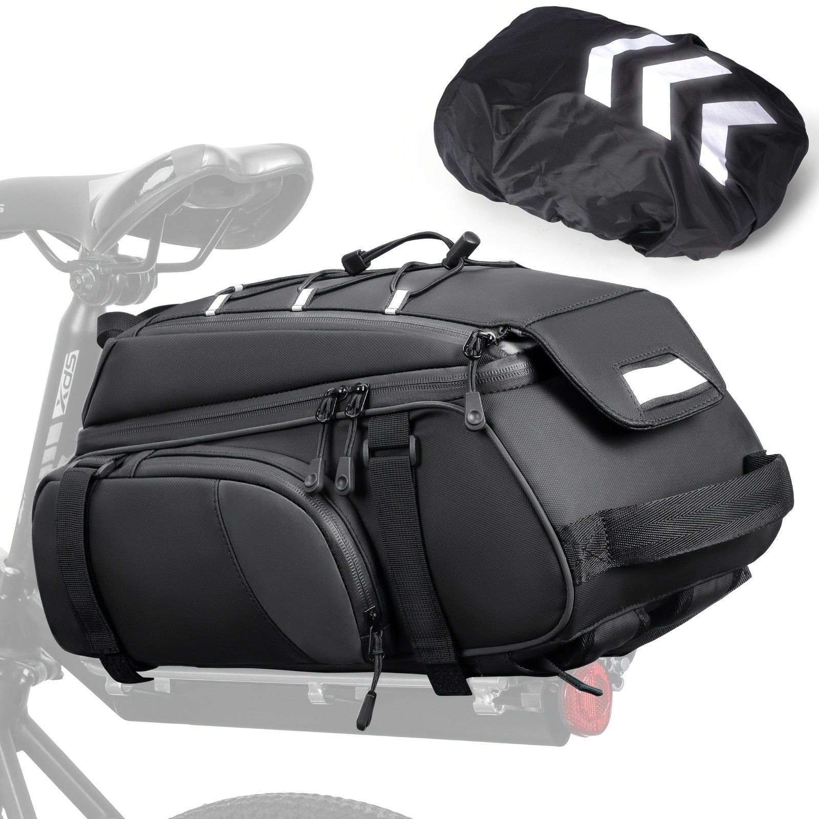 NUBILY 3-in-1 Bicycle Rear Rack Bag  15L Durable Oxford Storage with Rain Cover & Reflective Safety