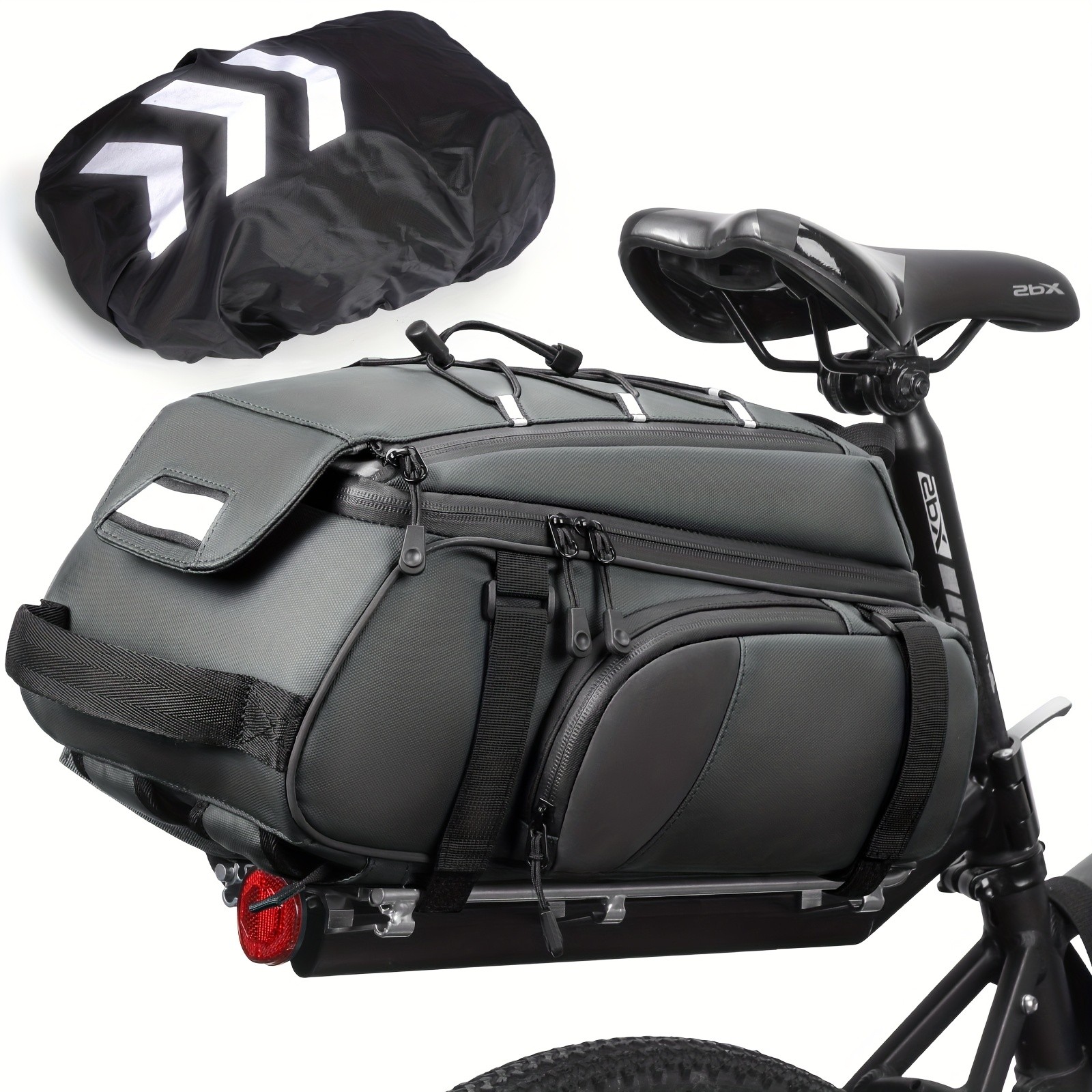 NUBILY 3-in-1 Bicycle Rear Rack Bag  15L Durable Oxford Storage with Rain Cover & Reflective Safety