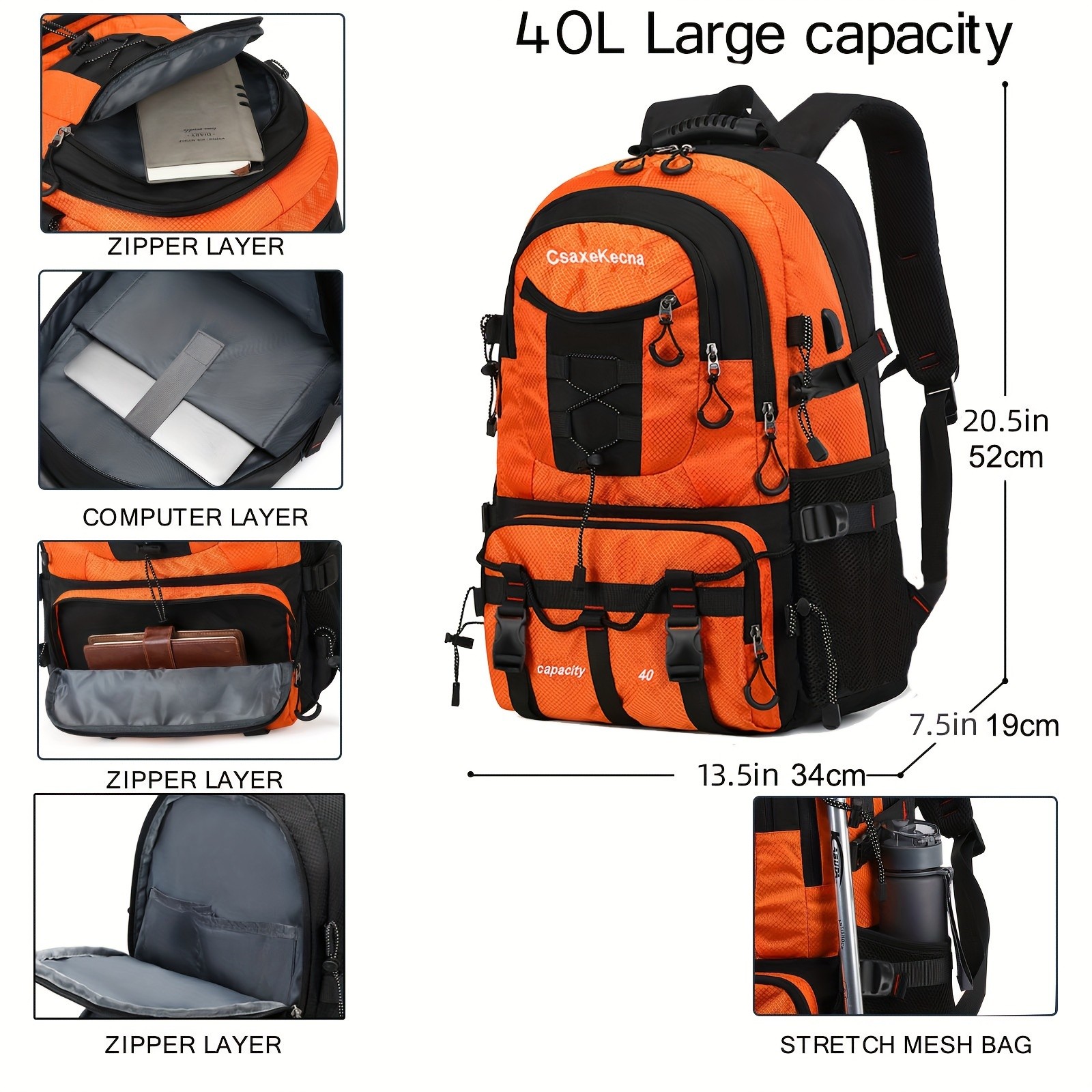 ENOSHI 40L Hiking Backpack  Large-Capacity Outdoor Pack for Camping, Climbing & Adventure (Unisex)