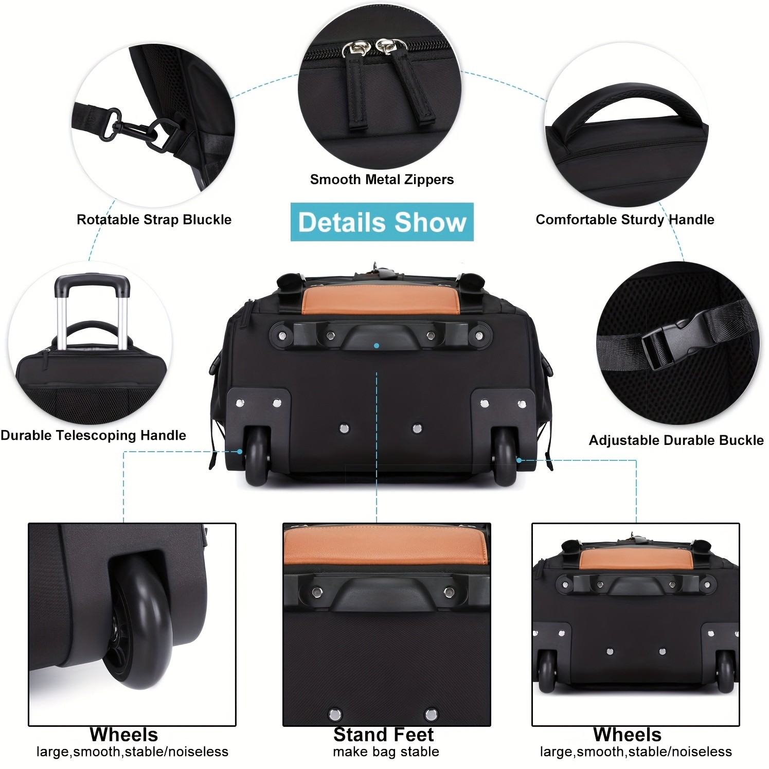 ENOSHI Travel Rolling Backpack  Heavy-Duty Wheeled Laptop Bag for Business, School & Travel (Fits 17-inch Laptop)