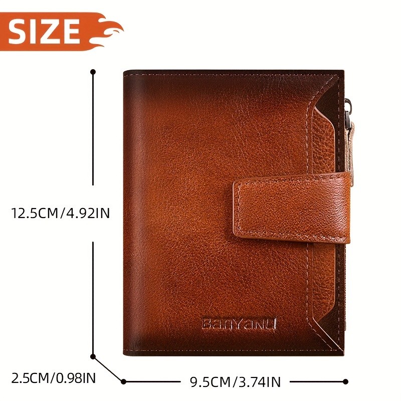 BANYANU Mens Genuine Leather Wallet Slim Vertical RFID-Blocking Wallet with Zipper Closure & Multi-Card Storage