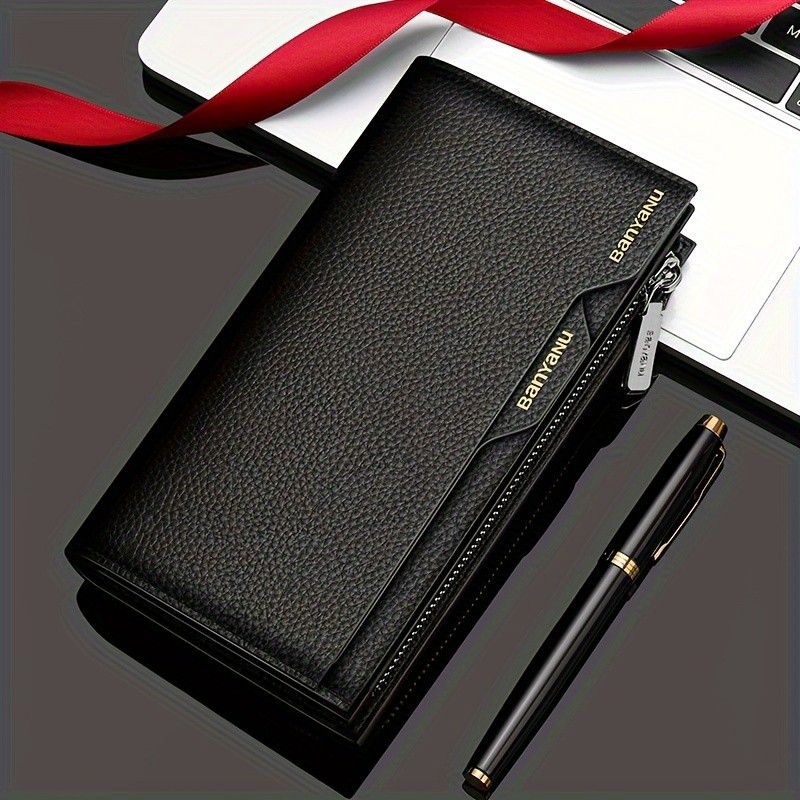 BANYANU Mens Genuine Leather Wallet  Large-Capacity Cowhide Clutch with Multi-Card Holder & Drivers License Slot