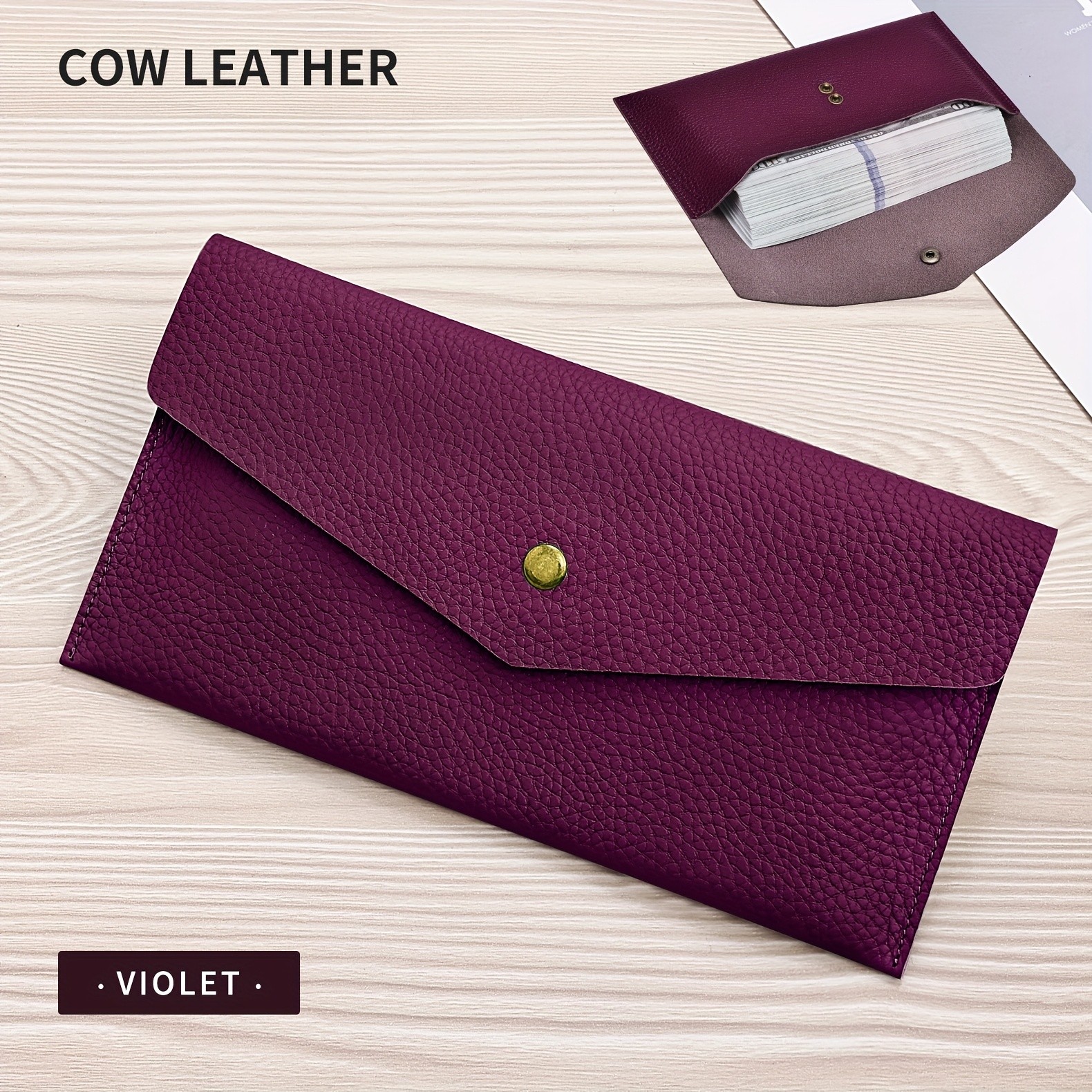 BANYANU Womens Luxury Genuine Leather Wallet  Large-Capacity Envelope Purse with Rivet Details