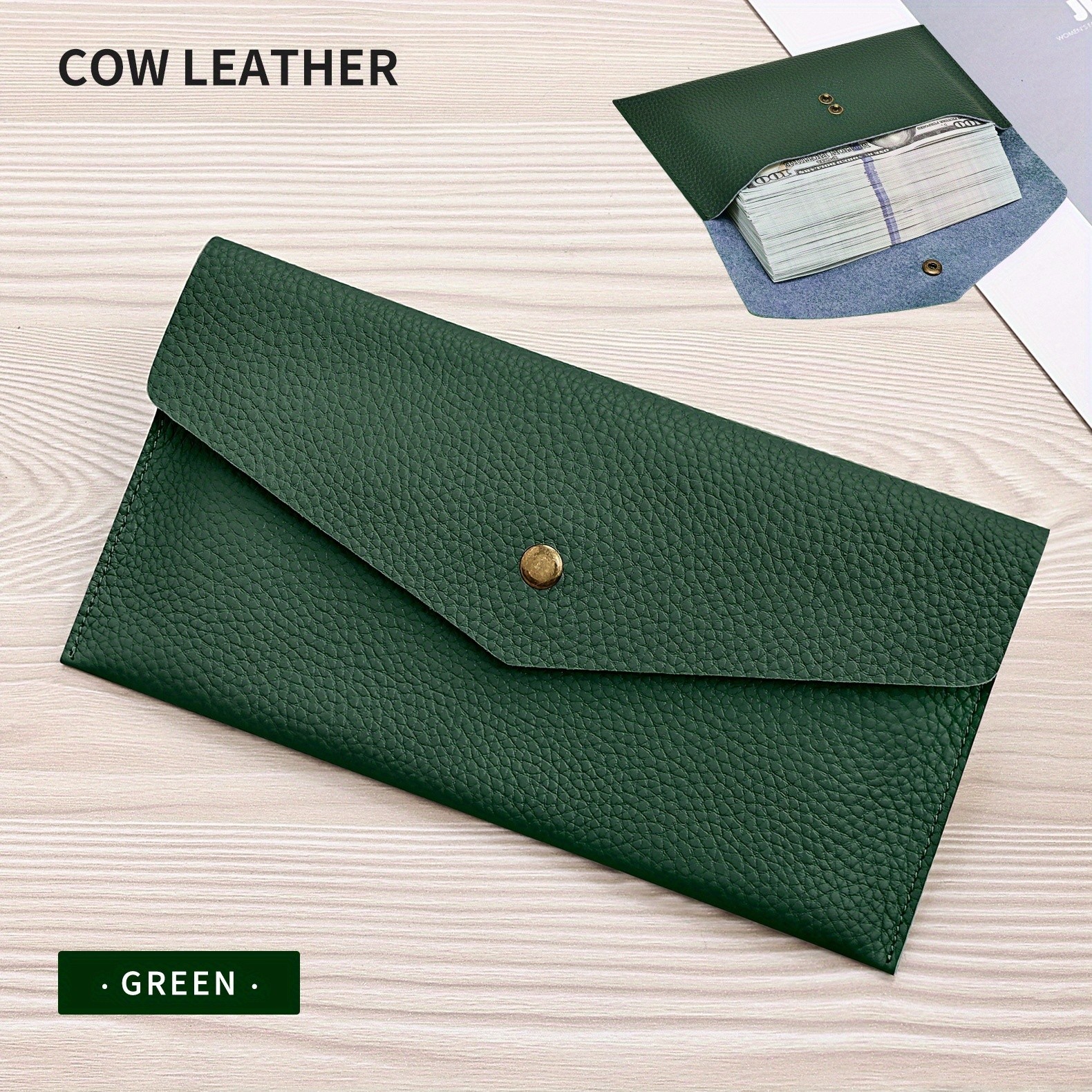 BANYANU Womens Luxury Genuine Leather Wallet  Large-Capacity Envelope Purse with Rivet Details