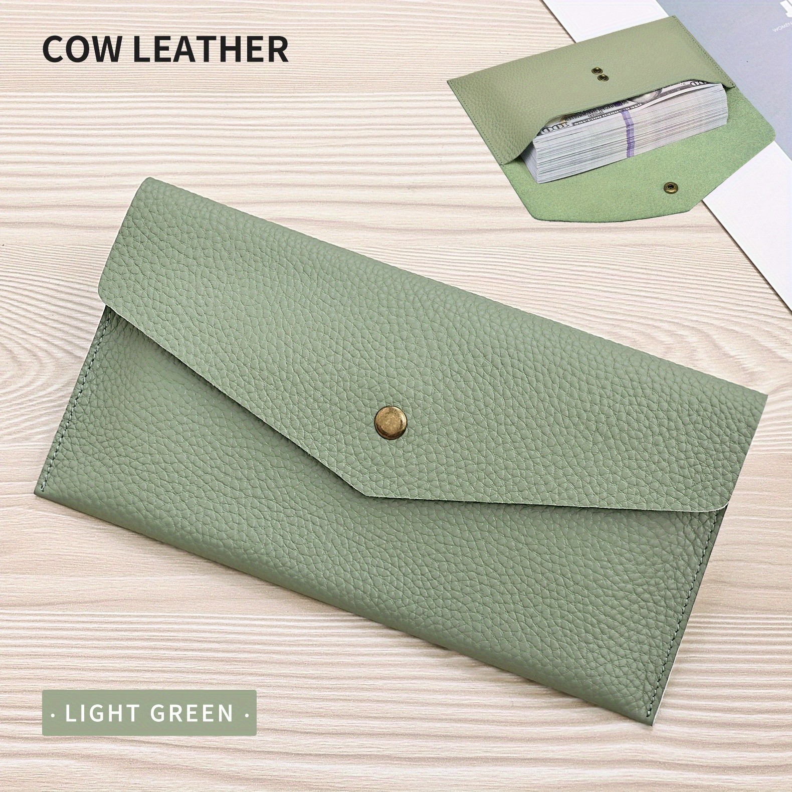 BANYANU Womens Luxury Genuine Leather Wallet  Large-Capacity Envelope Purse with Rivet Details